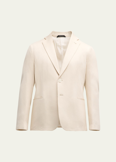Giorgio Armani Single-breasted Jacket In A Silk Blend In Fancy Beige
