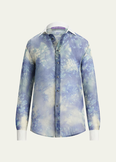 Ralph Lauren Nancie Washed Wildflowers Silk Button-front Shirt In Blue Pearl Multi