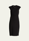 Akris Punto Cap-sleeve Zip-front Seamed Dress, Black