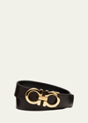 Ferragamo Men's Reversible Double-gancini Leather Belt In Black