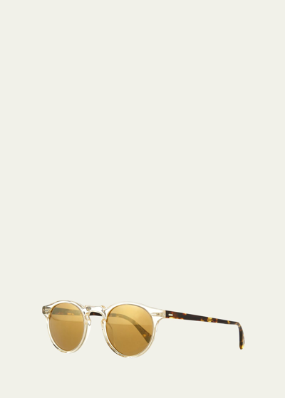 Oliver Peoples Gregory Peck Round Plastic Sunglasses, Clear/tortoise In Gold