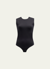 Commando Seamless Mock-neck Thong Bodysuit In Black