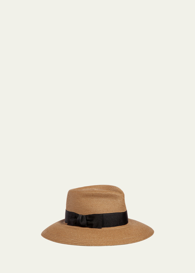 Eric Javits Phoenix Woven Boater Hat, Natural/black In Brown