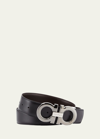 Ferragamo Men's Reversible Leather Gancini-buckle Belt In Black