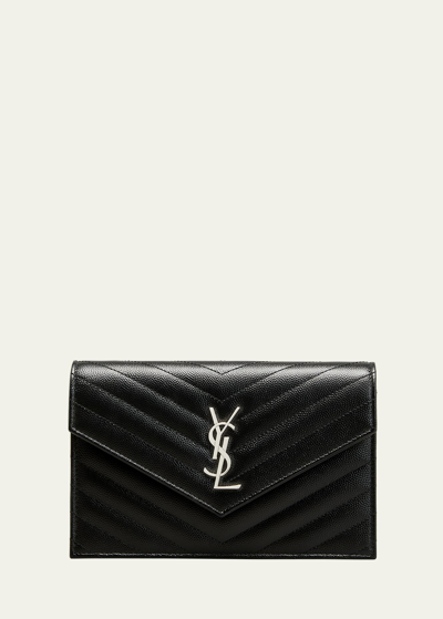 Saint Laurent Ysl Monogram Small Wallet On Chain In Grained Leather