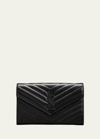 Saint Laurent Ysl Monogram Large Wallet On Chain In Grained Leather In Black