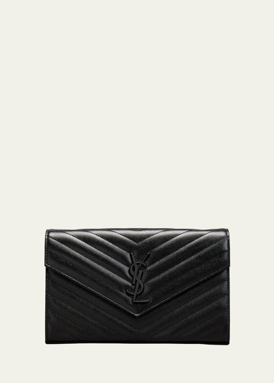 Saint Laurent Ysl Monogram Large Wallet On Chain In Grained Leather