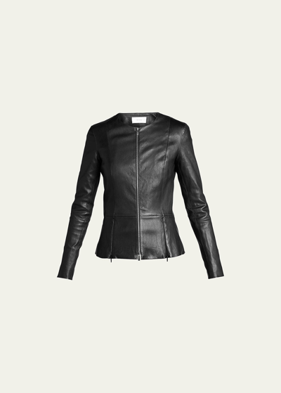 The Row Anasta Leather Peplum Jacket In Black