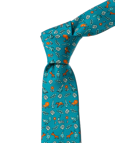 Gucci Freya Hartas Silk Tie In Blue
