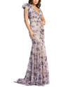 Mac Duggal Sequin Floral Bow Shoulder Trumpet Gown