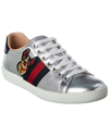GUCCI GUCCI ACE EMBROIDERED LEATHER SNEAKER