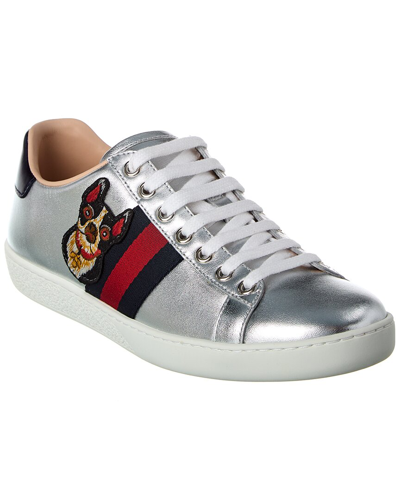 Gucci Ace Embroidered Leather Sneaker In Black