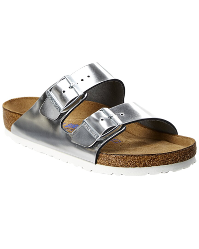 Birkenstock Arizona Soft Footbed Natural Leather Womens Sandals In Metallic Silver