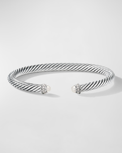 David Yurman Cable Bracelet With Diamonds In Silver, 5mm In Pearl &amp; Diamonds