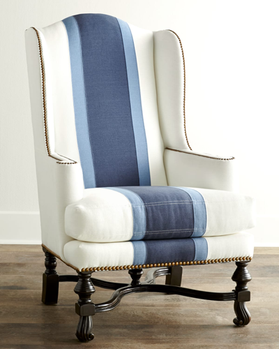 Massoud Blue Colorblock Wing Chair In Blue/white