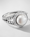 David Yurman Petite Cerise Pearl Ring In Sterling Silver W/ Pave Diamonds In Pearl &amp; Diamonds