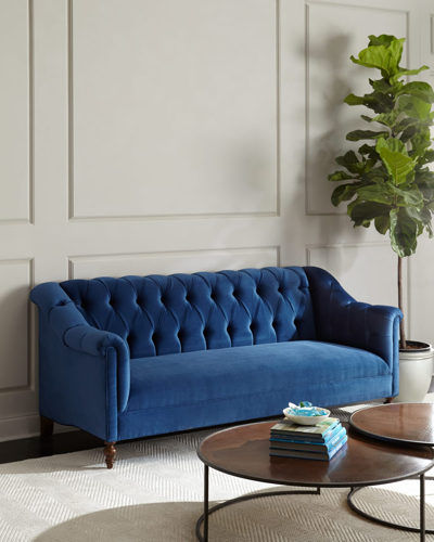 Haute House Raina Tufted Velvet Sofa 84" In Indigo