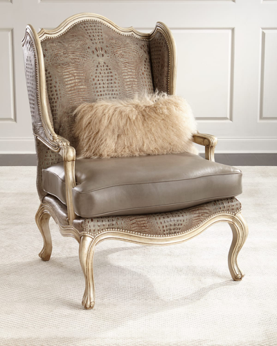 Massoud Meg Leather Wingback Chair In Taupe