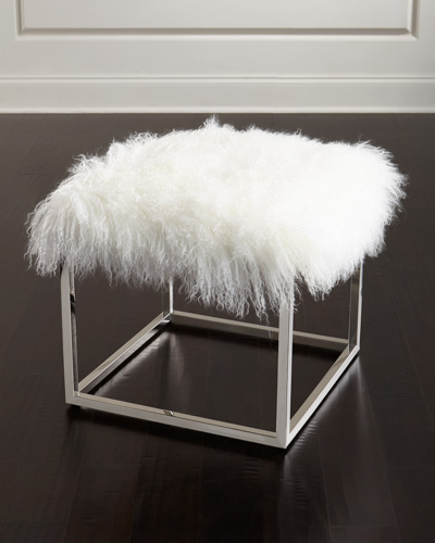 Massoud Reno Chrome And Sheepskin Ottoman In White