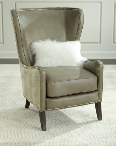 Massoud Pelham Leather Wingback Chair, Gray Metallic