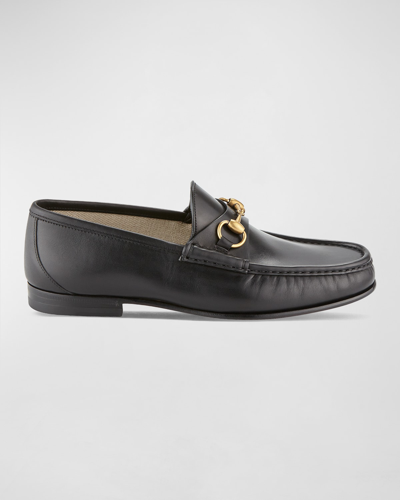 Gucci Men's Leather Horsebit Loafers In Black