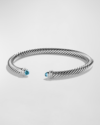 David Yurman Cable Bracelet With Diamonds In Silver, 5mm In Blue Topaz