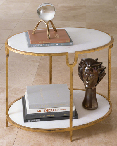 Global Views Olivia Side Table In White/gold