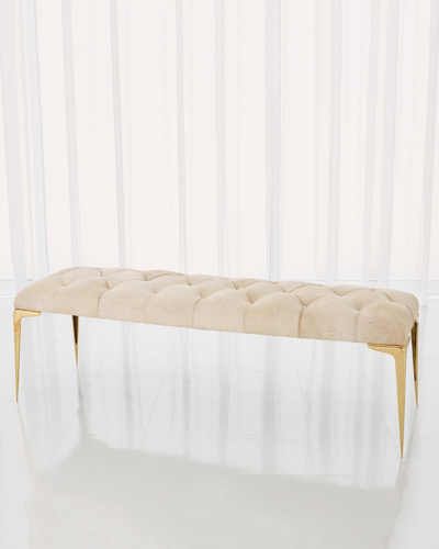Global Views Paola Hairhide Bench In White/gold
