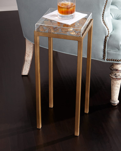 Tommy Mitchell Lucite Top With Floral Side Table In Gold