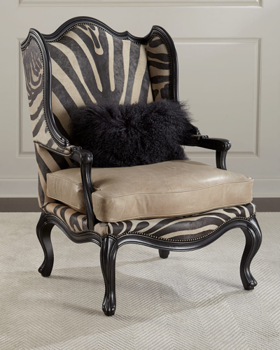 Massoud Wilder Leather Zebra Wing Chair In Black/white