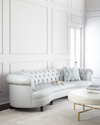 Haute House Rebecca Leather Mirrored Tufted Sofa 122" In Light Gray