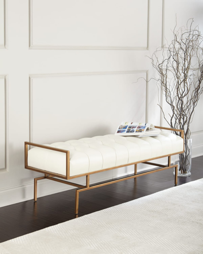 John-richard Collection Huggins Tufted Leather Bench In White