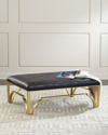 Massoud Astor Leather And Brass Ottoman In Navy