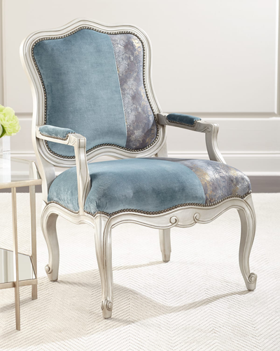 Massoud Lyle Velvet & Leather Bergere Chair In Blue