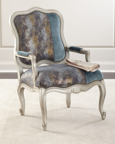 Massoud Lily Leather Bergere Chair In Blue