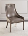 Massoud Silvana Leather Dining Chair In Gray