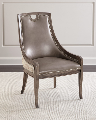 Massoud Silvana Leather Dining Chair In Silver