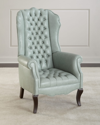 Haute House Ariel Leather Tufted Accent Chair In Aqua