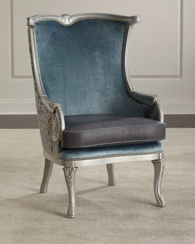 Massoud Yasmine Leather Wing Chair In Blue