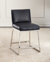 Massoud Adrift Leather Counter Stool In Blue