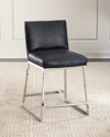 Massoud Adrift Leather Counter Stool In Navy