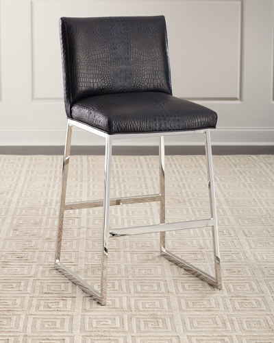 Massoud Adrift Leather Bar Stool In Navy
