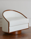 Global Views Sawyer Leather Swivel Chair In Ivory