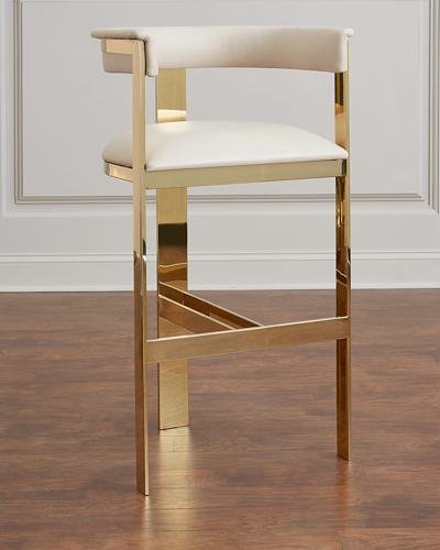 Interlude Home Darla Brass And Leather Counter Stool In Gold