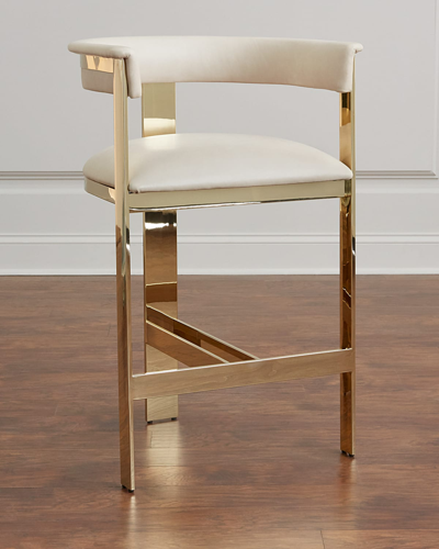 Interlude Home Darla Brass And Leather Bar Stool In Gold