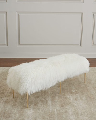 Interlude Home Antanette Sheepskin Bench With Stiletto Legs In White