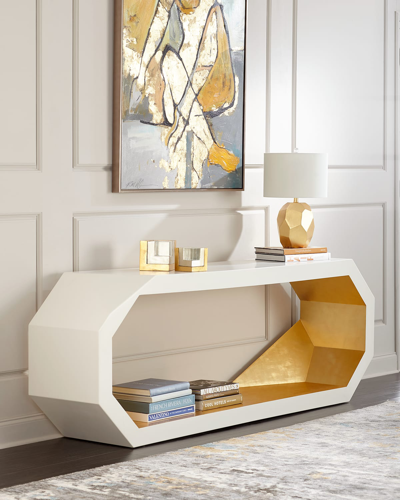 Global Views Marquee Gold Leaf Console Table In White/gold