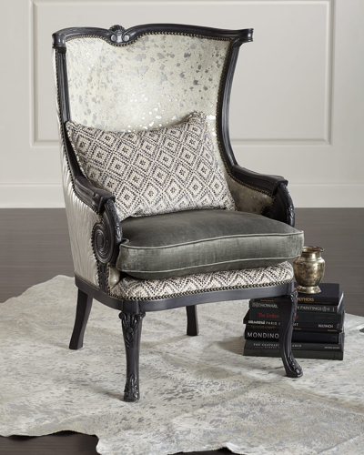 Massoud Tina Hair Hide Wing Chair In Beige