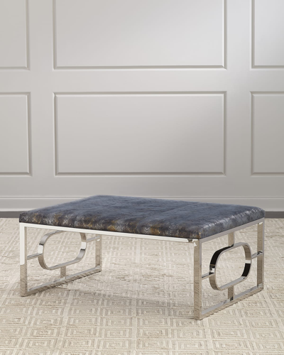 Massoud Essex Leather & Chrome Ottoman In Blue