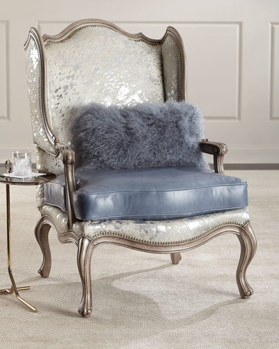 Massoud Fauna Hair Hide And Leather Wing Chair In Blue